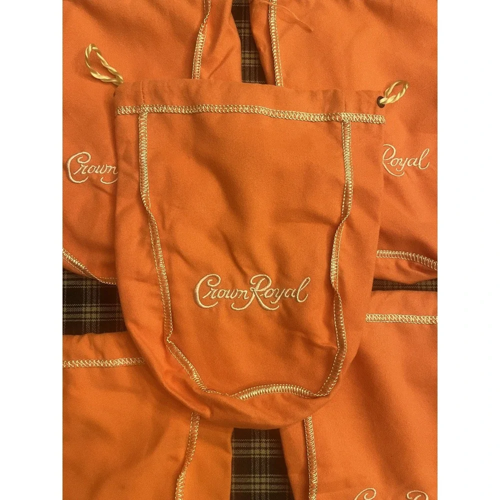 Crown Royal Orange‎ Drawstring Bags Lot Of 5 Cloth Pouch Sack Set Liquor Whiskey